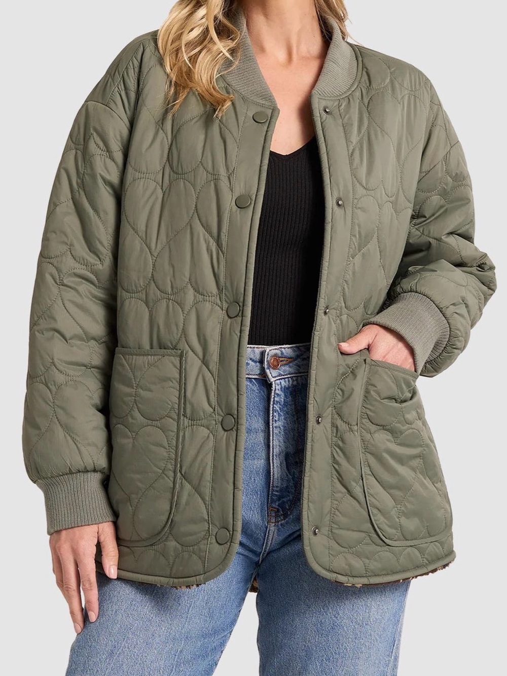 Matty M Olive Quilted Bomber Jacket